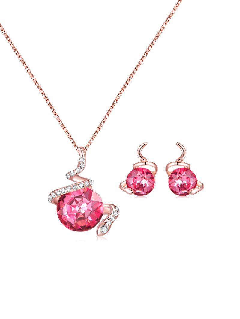 

Faux Gemstone Necklace and Earrings, Deep pink
