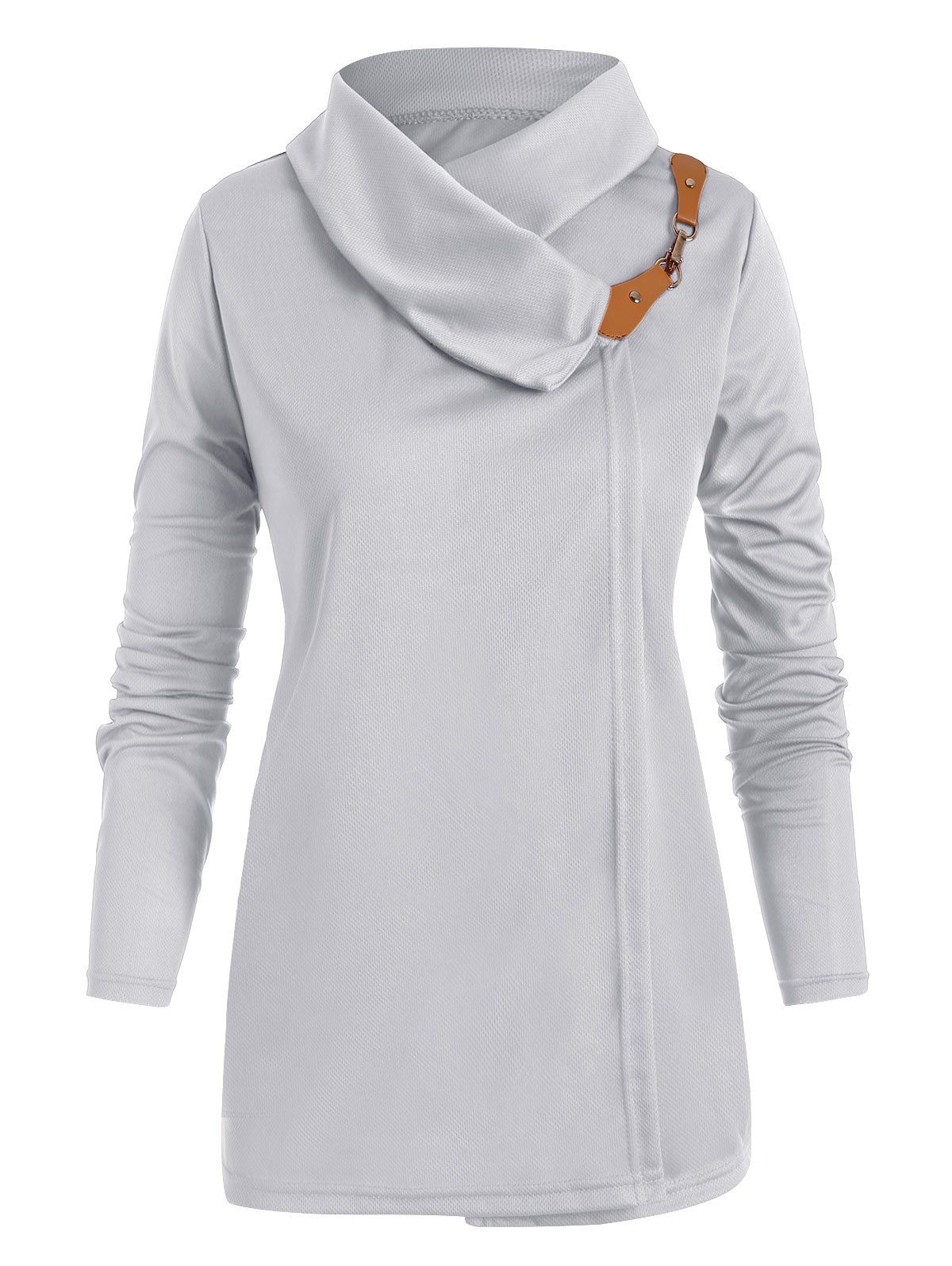 

Cowl Neck Overlap Long Sleeve Knitwear, Gray cloud