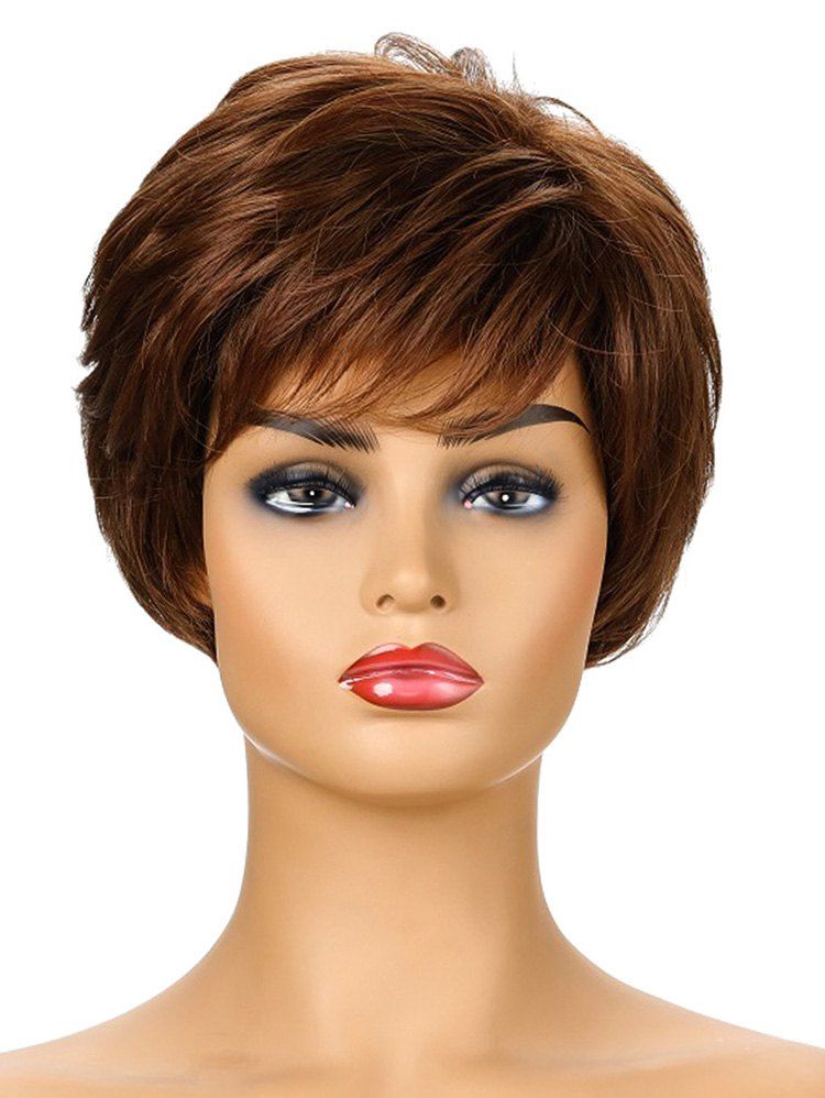 

Fluffy Short Synthetic Side Bang Straight Wig, Brown