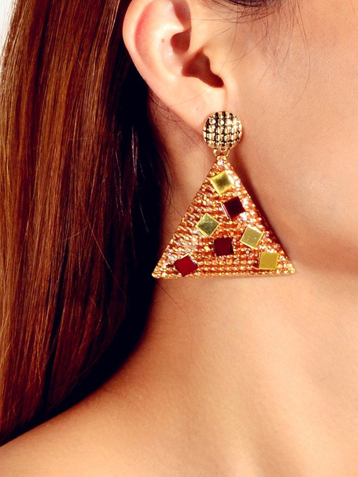 

Pair of Glitter Geometric Drop Earrings, Gold