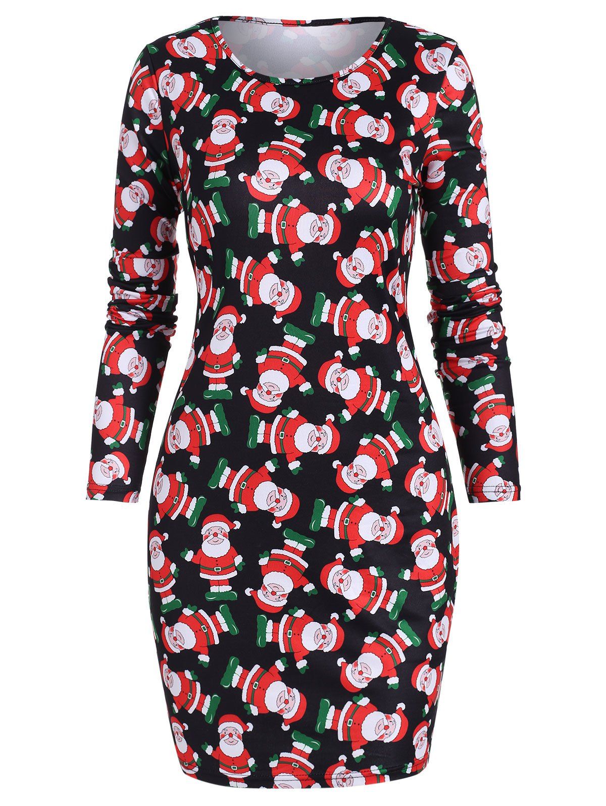 

Christmas Santa Claus Print Bodycon Long Sleeve Dress, Multi