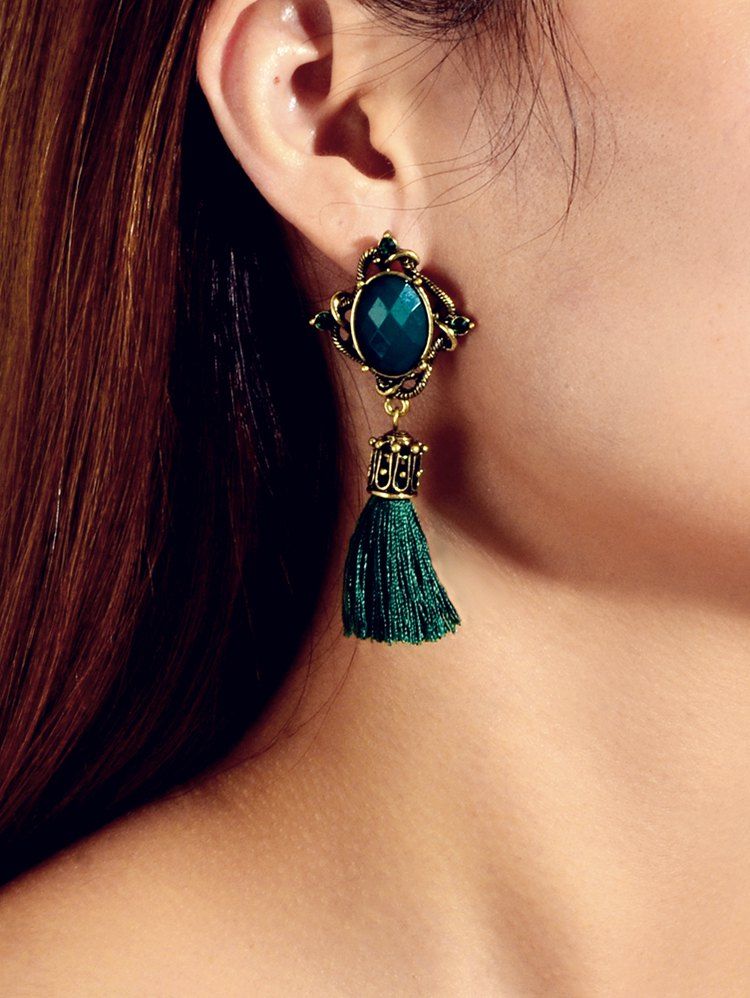

Faux Gemstone Tassel Drop Earrings, Medium sea green