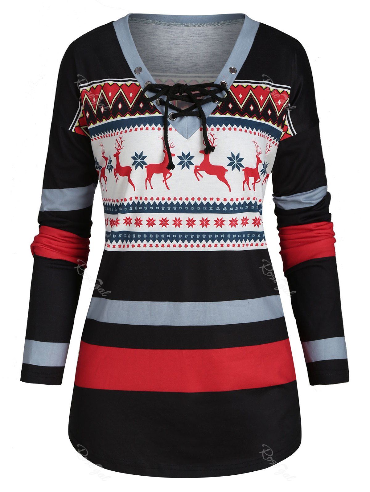 

Plus Size Christmas Print Lace Up T Shirt, Multi