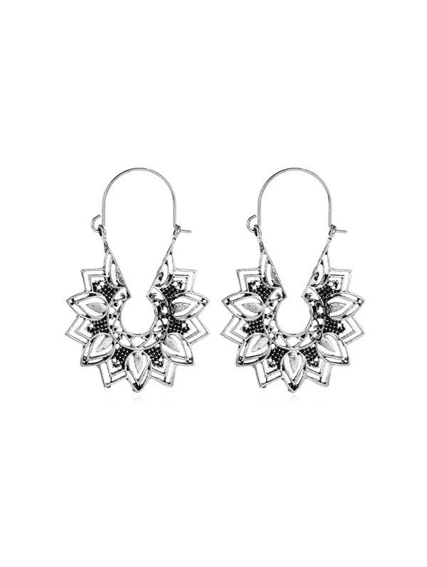 

Ethnic Engraved Flower Dangle Earrings, Silver