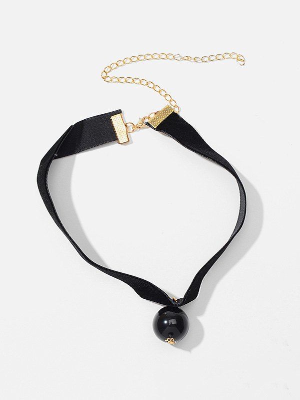 

Faux Pearl Pendant Velour Choker Necklace, Black