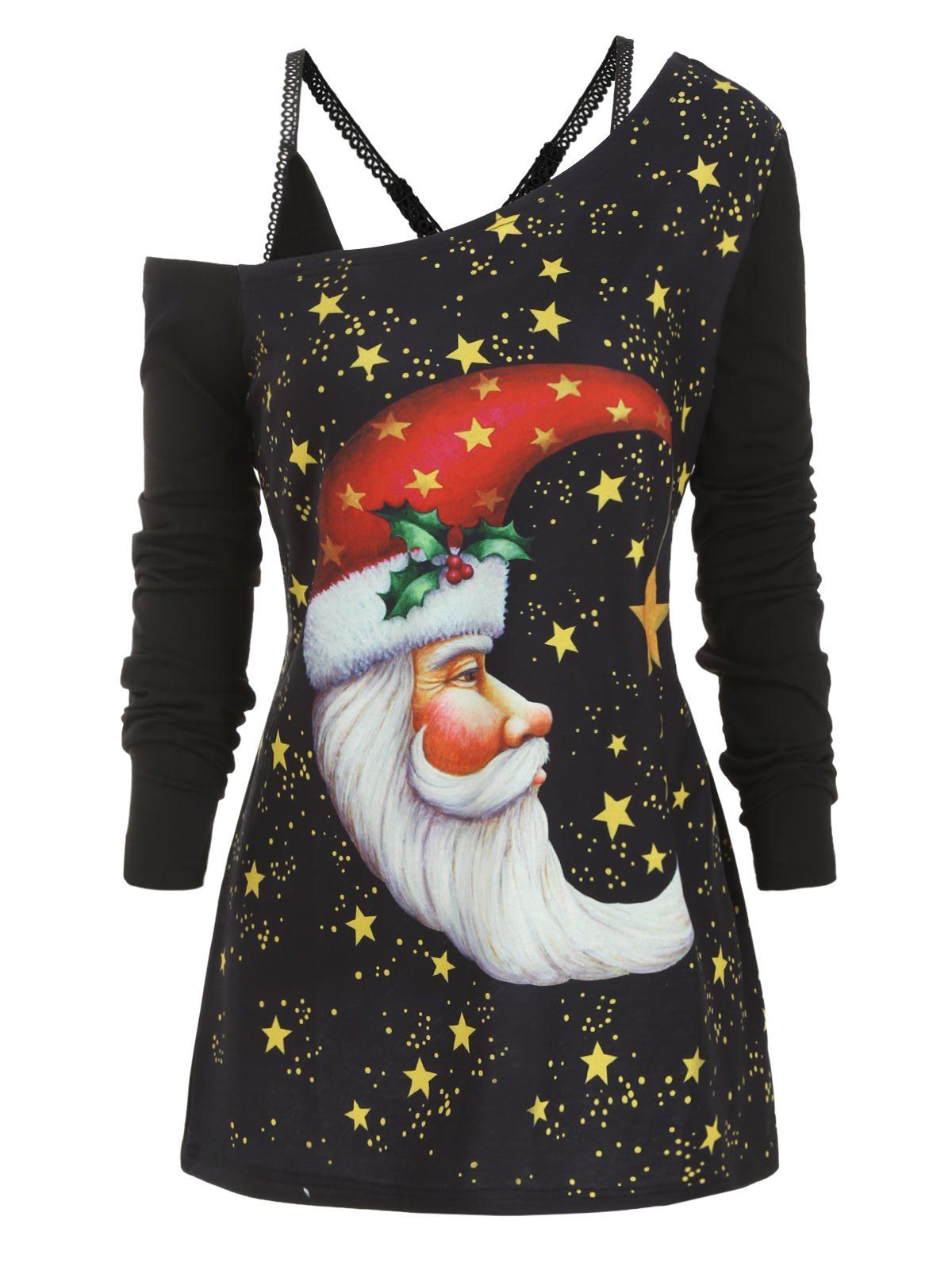 

Moon Christmas Longline Top with Cami Top, Black
