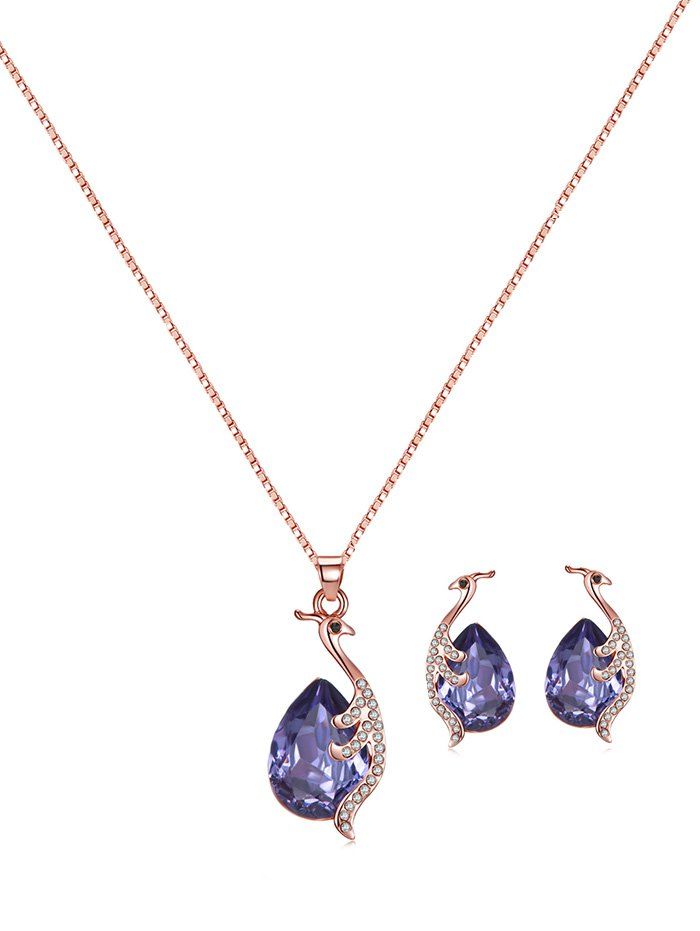 

Faux Gemstone Peacock Teardrop Necklace and Earrings, Purple