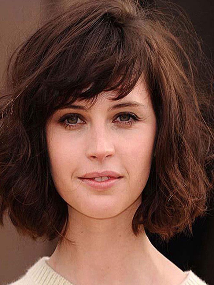 

Synthetic Side Bang Bob Curly Wig, Brown