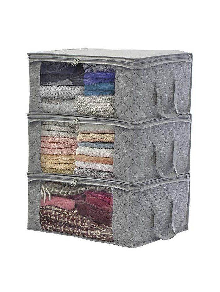 

Folding Storage Bag Clothes Blanket Closet Sweater Organizer Box, Gray cloud