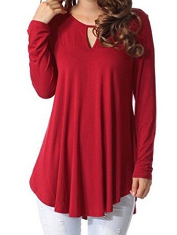 

Keyhole Long Sleeve Top, Red