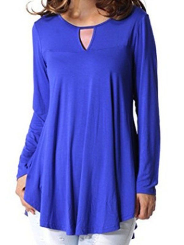 

Keyhole Long Sleeve Top, Blue