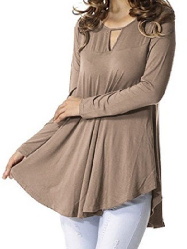 

Keyhole Long Sleeve Top, Khaki