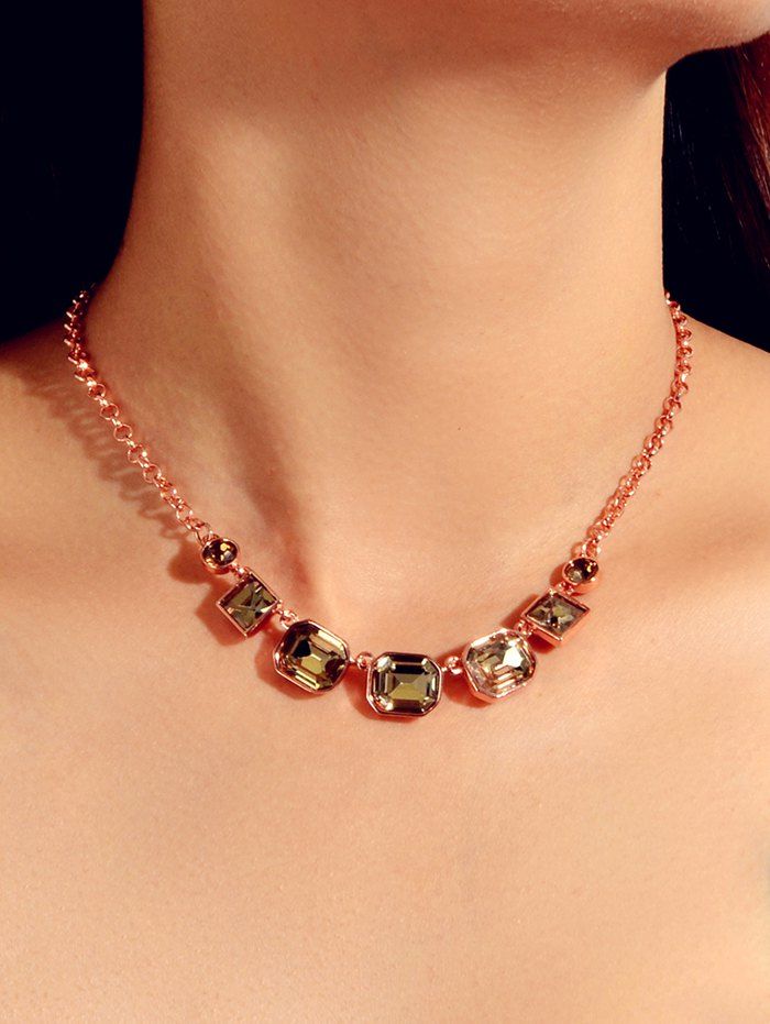 

Geometric Faux Gemstone Chain Necklace, Rose gold