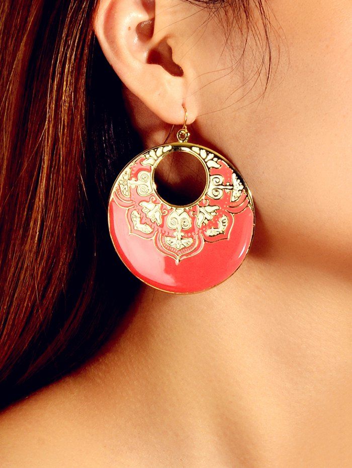 

Hollow Bohemian Round Drop Earrings, Lava red