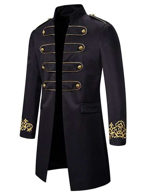 

Embroidery Open Front Long Palace Blazer, Black