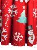 Robe de Noël Plissée Ligne A Imprimée Grande Taille - Châtaigne Rouge L