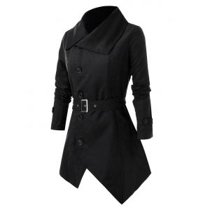 

Plus Size Button Asymmetric Coat with Belt, Black