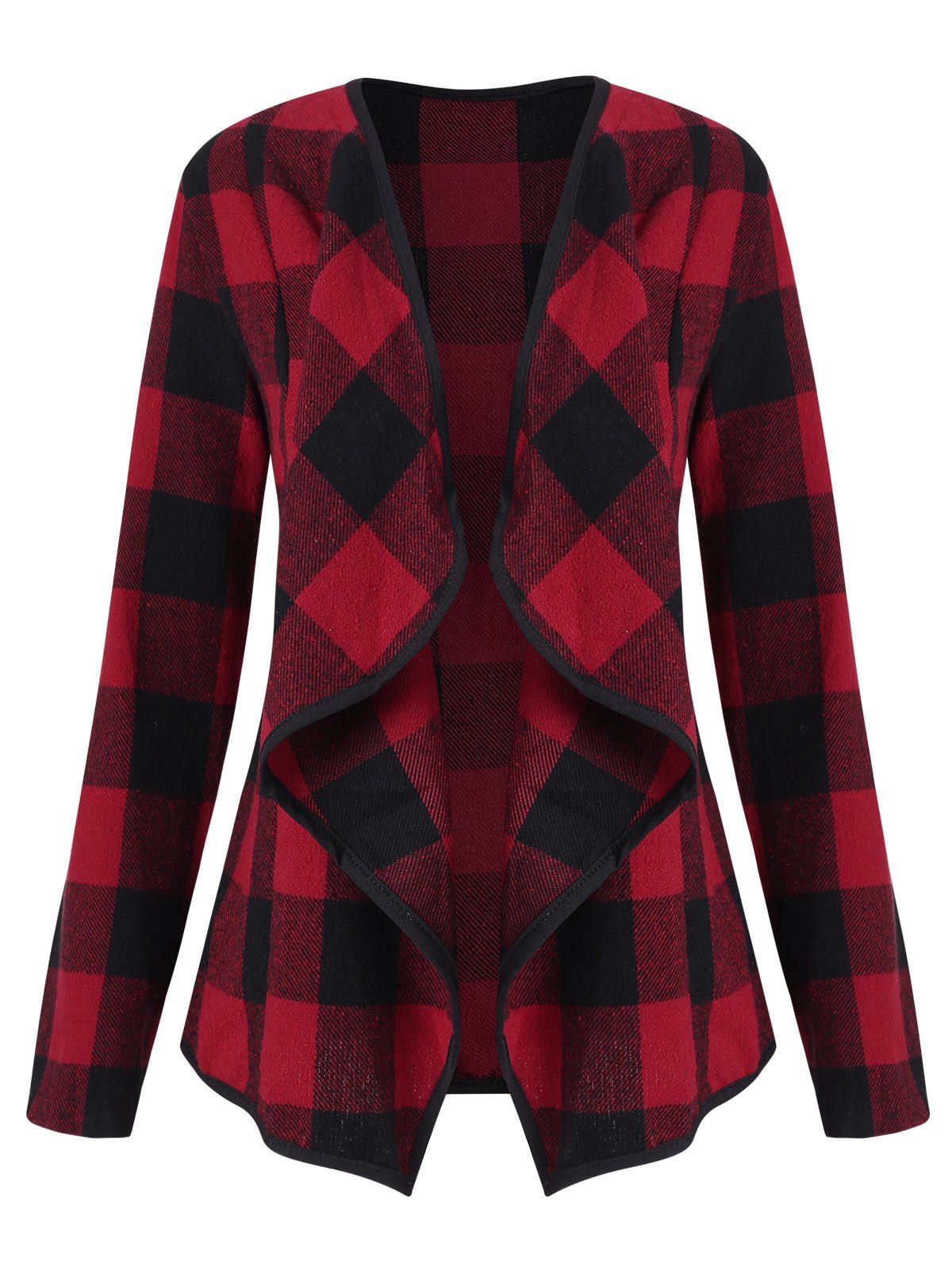 

Plaid Draped Collarless Jacket, Red wine