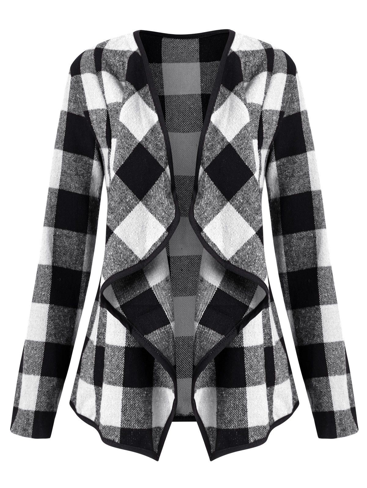 

Plaid Draped Collarless Jacket, Black