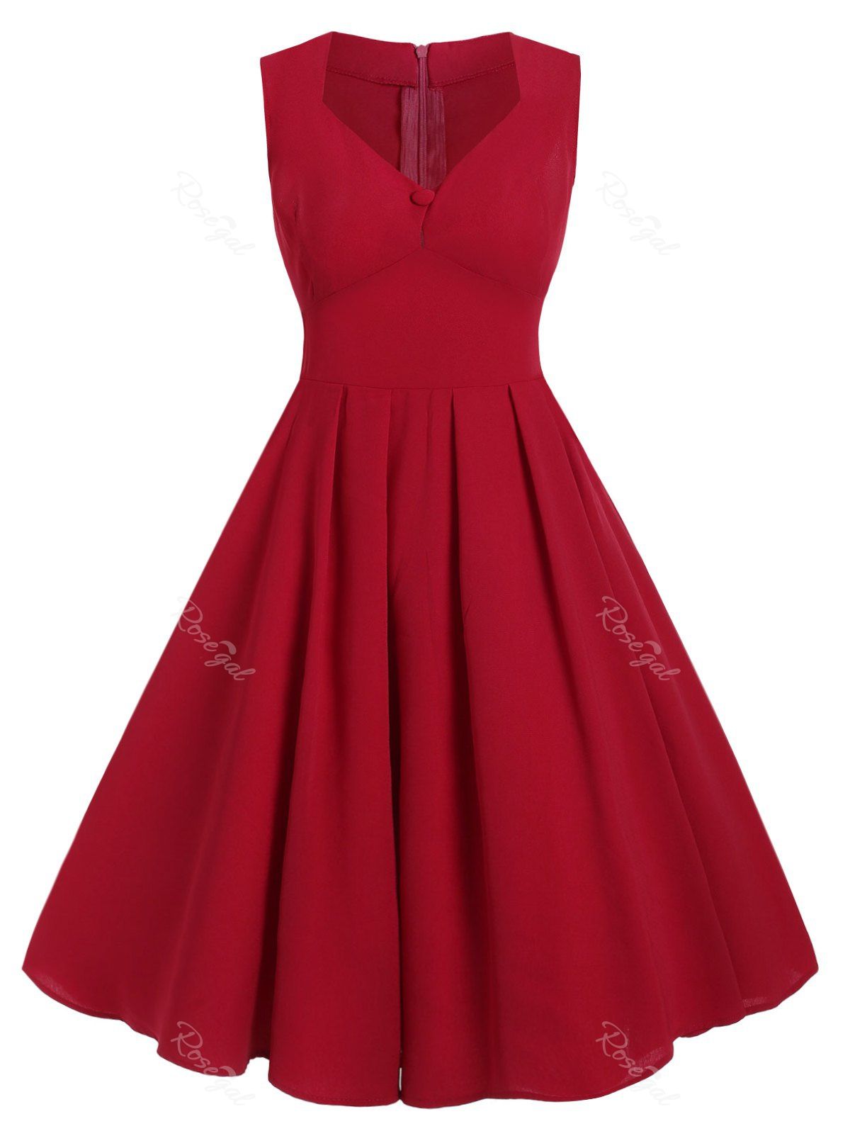 

Plus Size Sweetheart Neck Vintage Swing Dress, Red wine