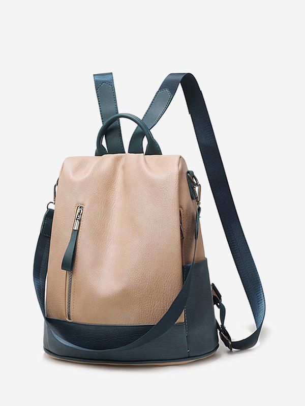 

Two Tone PU Leather Casual Backpack, Khaki