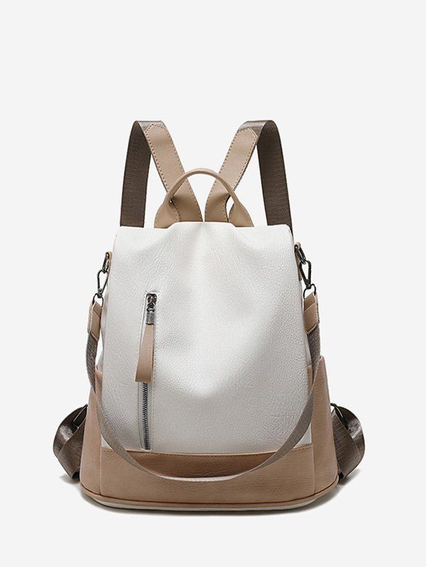 

Two Tone PU Leather Casual Backpack, Milk white