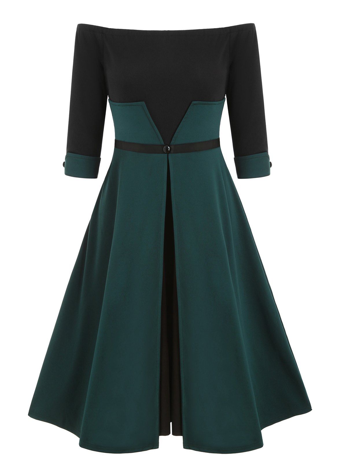 

Two Tone Off The Shoulder A Line Dress, Greenish blue