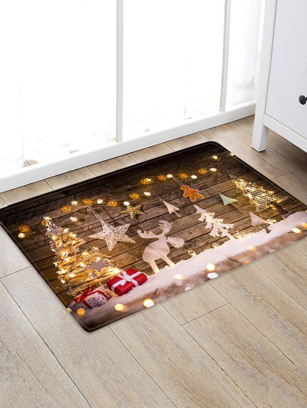 

Christmas Tree Elk Wood Plank Floor Rug, Multi
