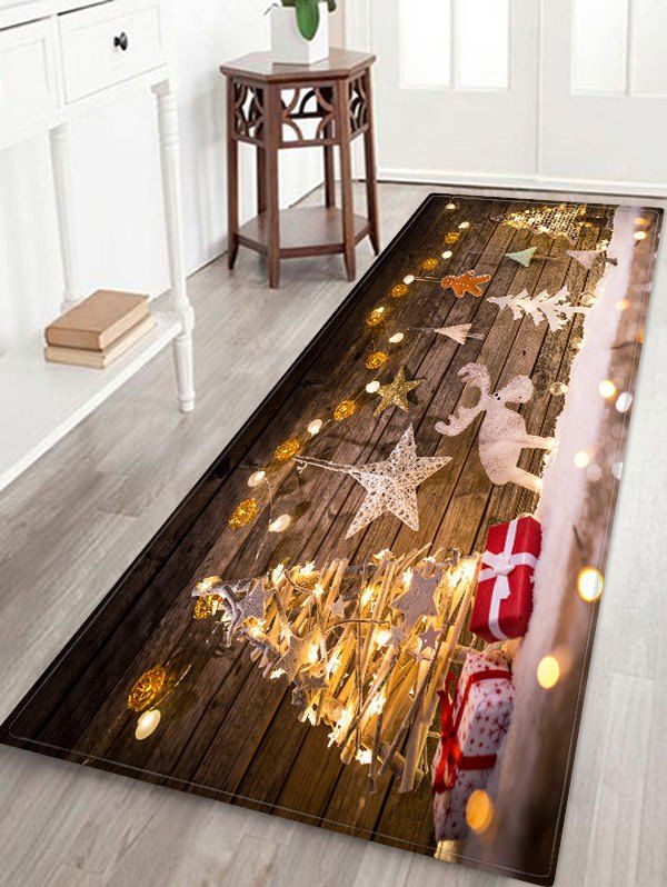 

Christmas Tree Elk Wood Plank Floor Rug, Multi