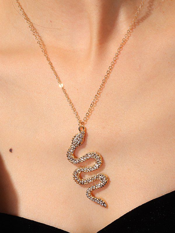 

Rhinestone Snake Pendant Chain Necklace, Gold