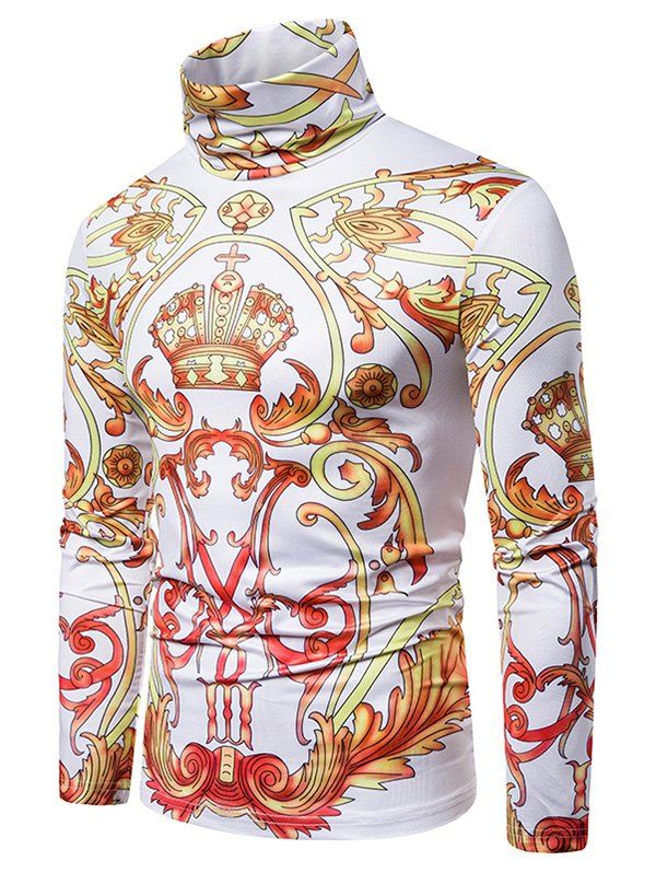 

Baroque Flower Crown Print Turtleneck T-shirt, Multi