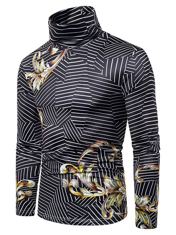 

Baroque Striped Geometric Print Turtleneck T-shirt, Multi