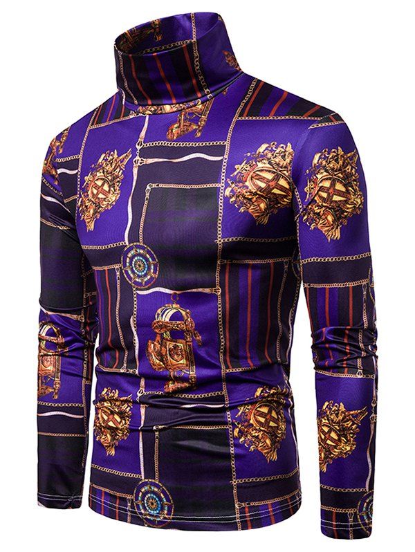 

Baroque Chain 3D Print Long Sleeve Turtleneck T-shirt, Multi