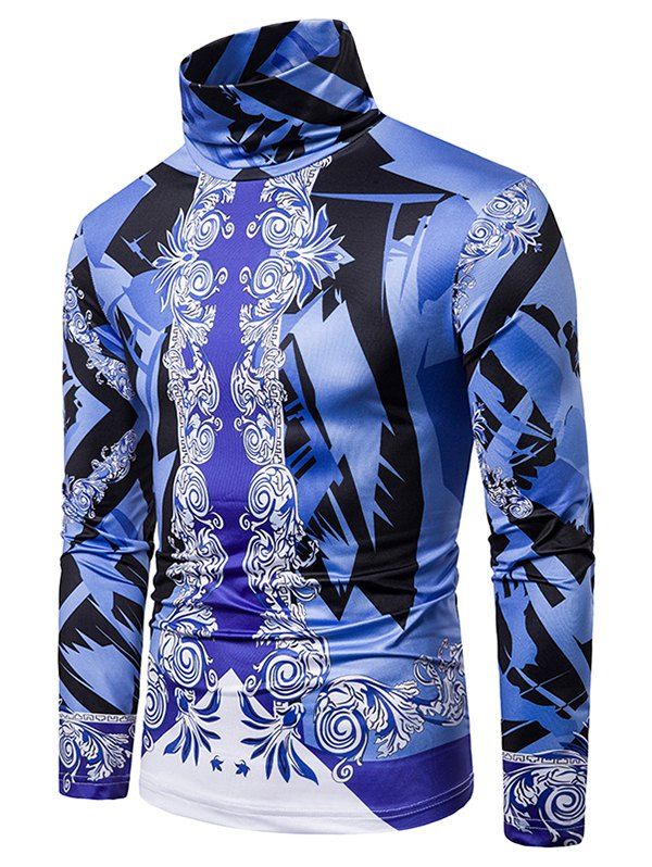 

Flower Geometric Graphic Print Turtleneck Casual T-shirt, Multi
