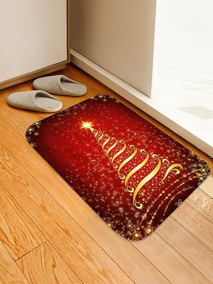 

Christmas Stars Tree Patterned Water Absorption Area Rug, Red wine