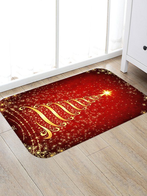 

Christmas Stars Tree Patterned Water Absorption Area Rug, Red wine