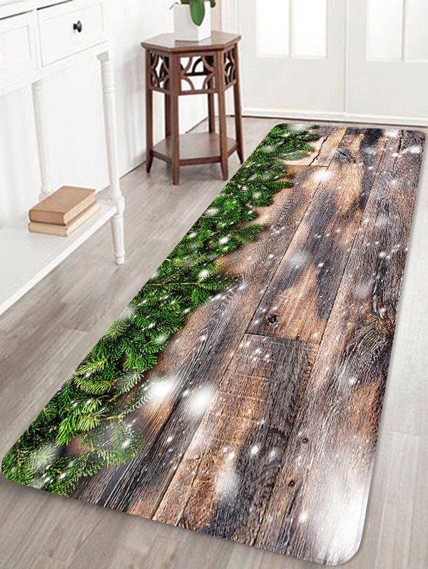 

Christmas Tree Branch Wooden Grain Pattern Water Absorption Area Rug, Camel brown