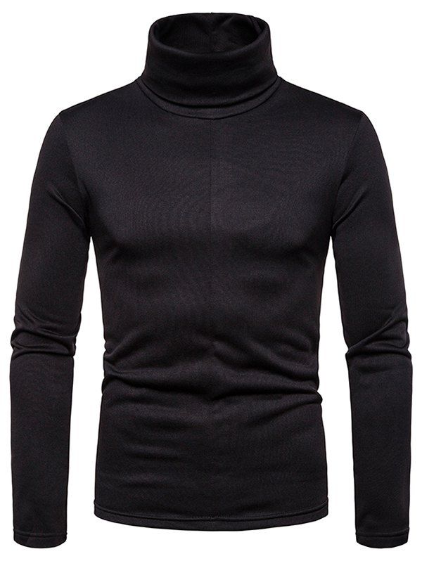 

Solid Color Turtleneck Long Sleeve T Shirt, Black