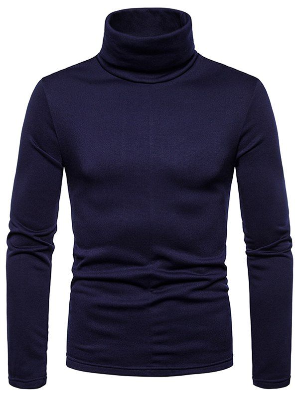 

Solid Color Turtleneck Long Sleeve T Shirt, Cadetblue