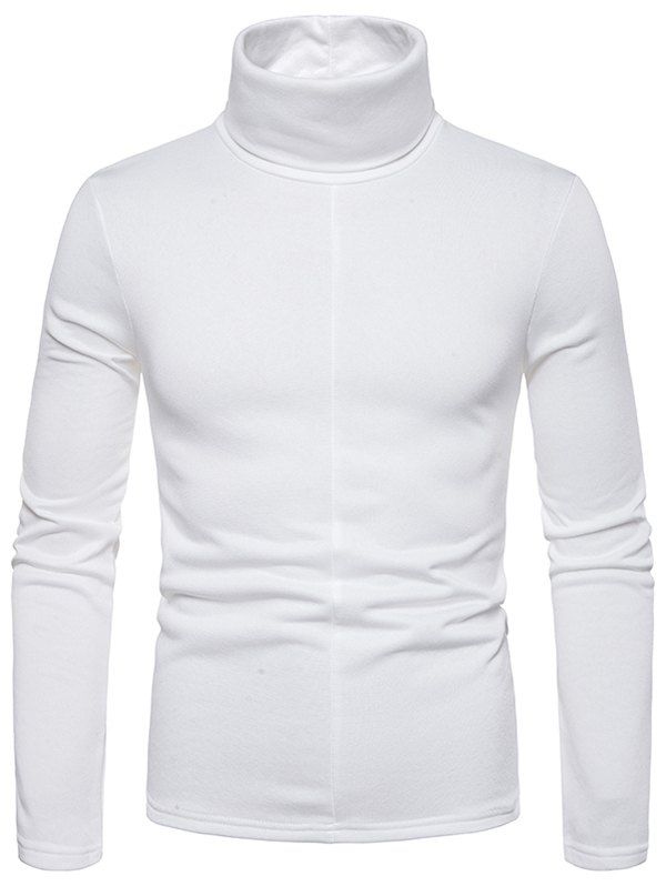 

Solid Color Turtleneck Long Sleeve T Shirt, White