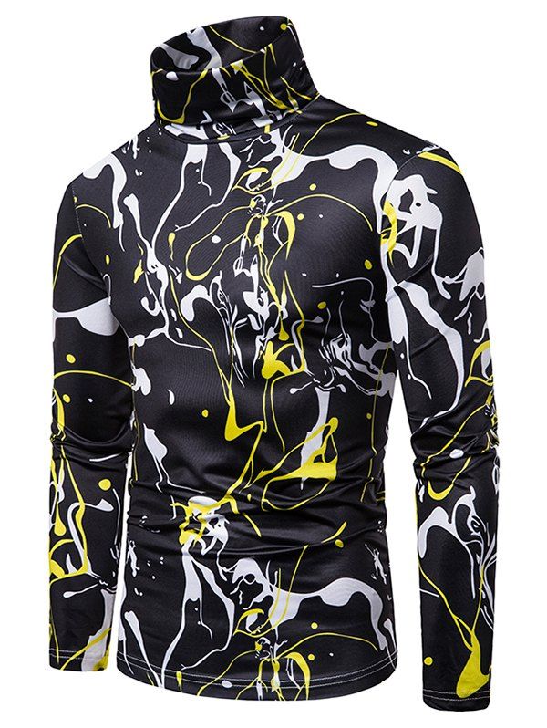 

Irregular 3D Print Long Sleeve Turtleeck T-shirt, Multi