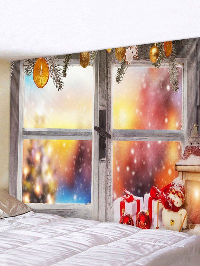 

Christmas Gifts Snowman Window Print Tapestry Wall Hanging Art Decoration, Multi