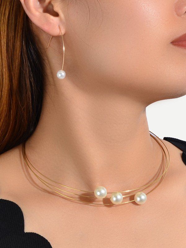 

Brief Metal Faux Pearl Jewelry Suit, Gold