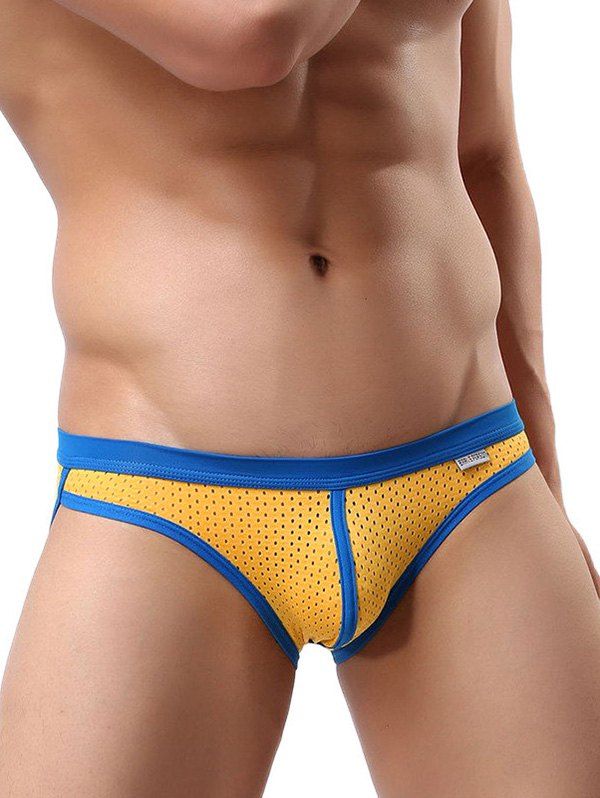 

Contrast Trim Breathable Pinhole Briefs, Yellow