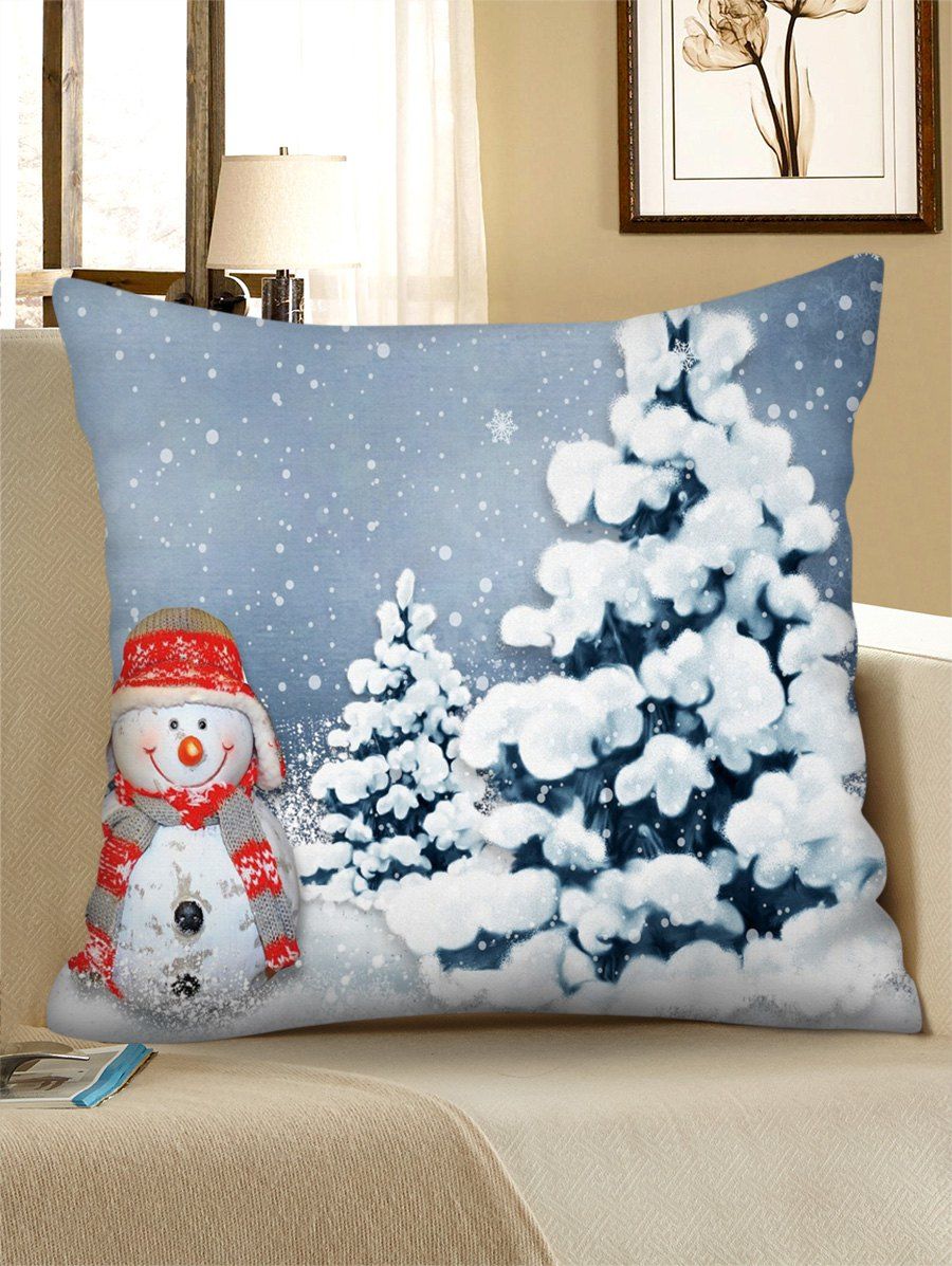 

Christmas Trees Snowman Print Decorative Pillowcase, Multi