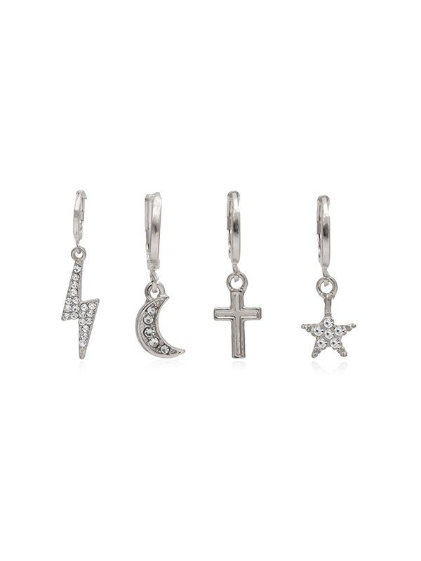 

4Pcs Moon Cross Rhinestone Earrings Set, Silver