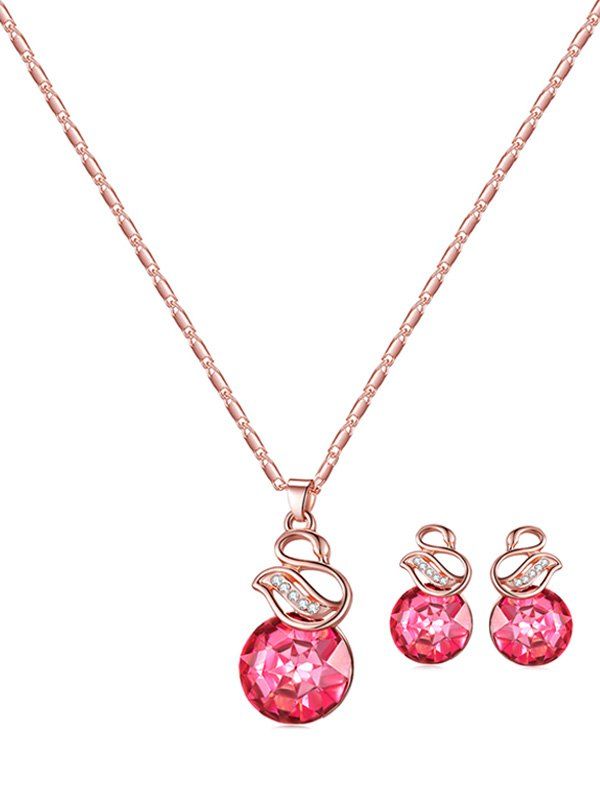 

Faux Gem Rhinestone Necklace with Earrings, Deep pink