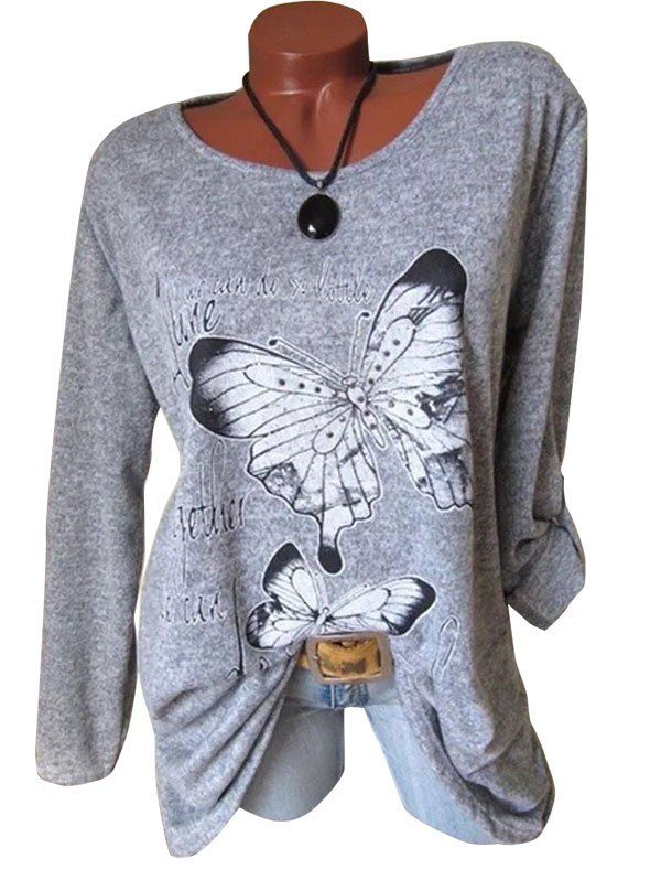 

Plus Size Butterfly Print Marled T Shirt, Gray goose