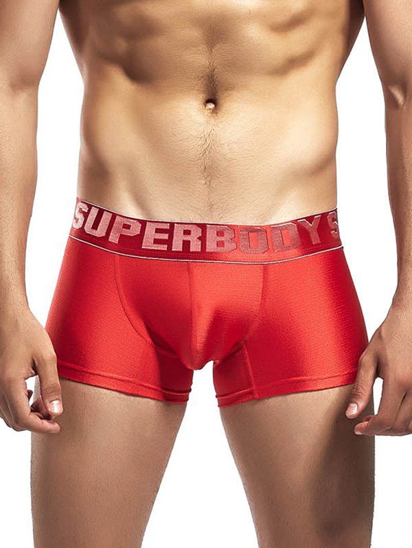 

Shiny Letter Print U Bulge Boxers, Red