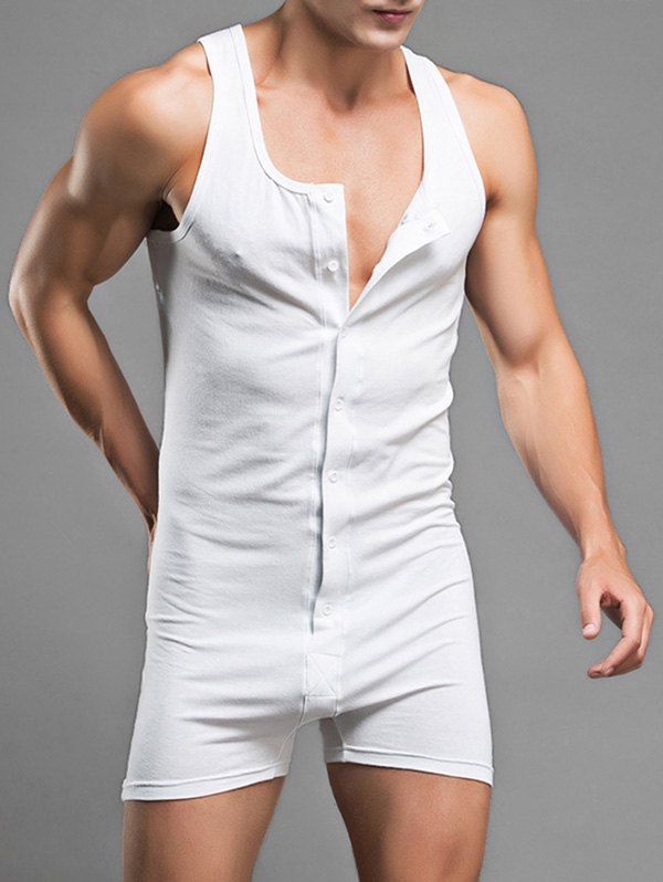 

Plain Button Up Sleeveless Romper, White